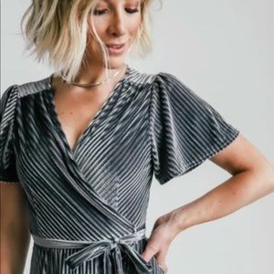 Baltic Born Andi Pewter Ribbed Velvet Wrap Dress
